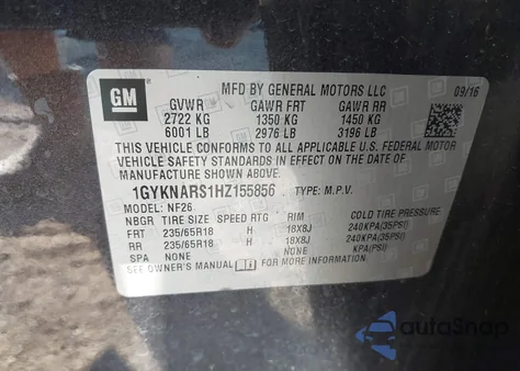 2017 Cadillac Xt5 Standard from USA, damaged, VIN 1GYKNARS1HZ155856